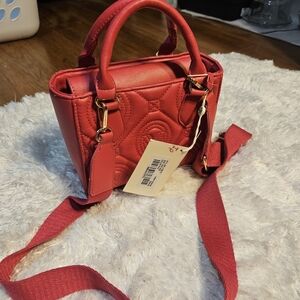 Red Rose Embossed‎ Mini Top Handle Crossbody Bag Purse Handbag